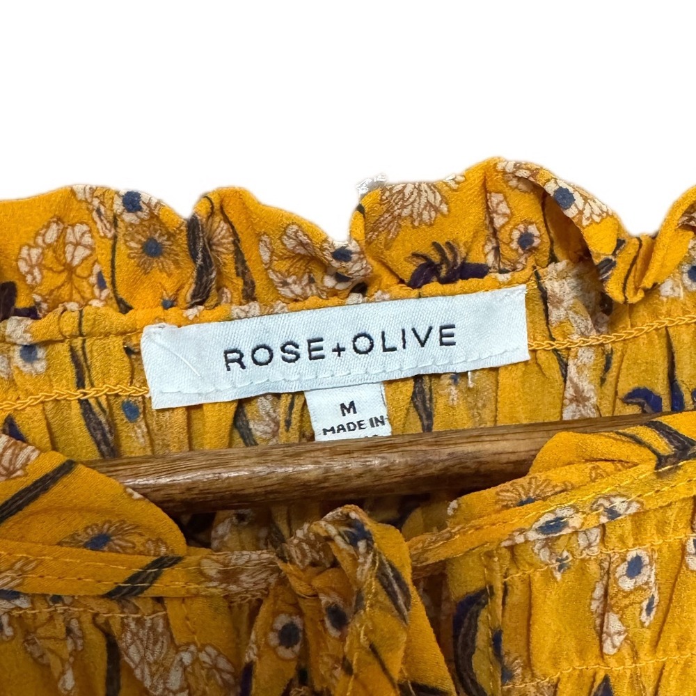 Rose‎ + Olive Smocked Floral Blouse Womens Size M Mustard Yellow Excellent Boho - Picture 4 of 8